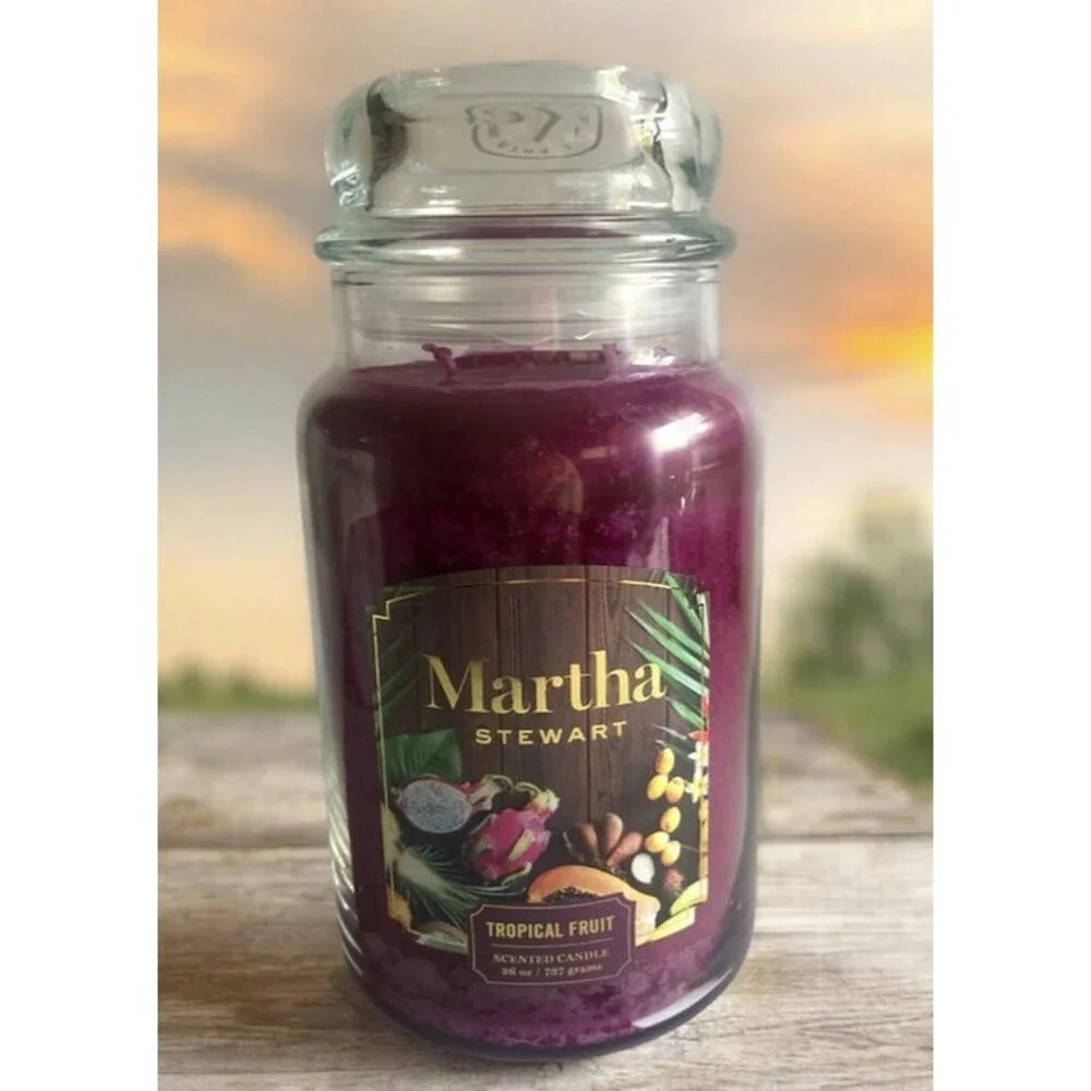 Martha Stewart Tropical Fruit Large Glass Jar Candle 26 Oz Purple Brand New